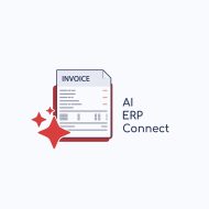 Illustration of an invoice document with the word INVOICE, accompanied by red sparkles and the text AI ERP Connect